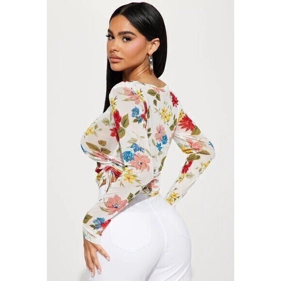 Ambiance Floral Mesh Top Size S RefM021 - Picture 2 of 6